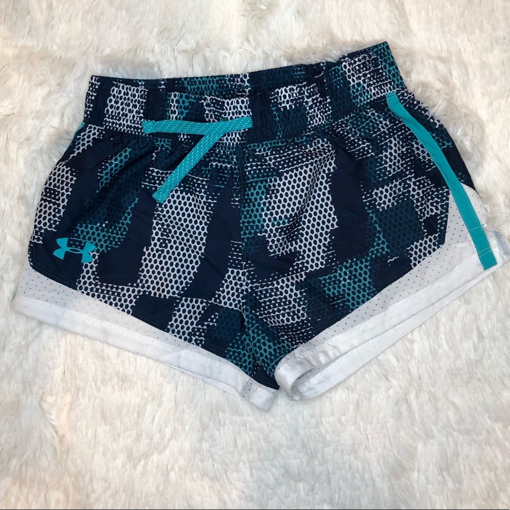 Under Armour Girls Teal Grpahic Athletic Shorts 10